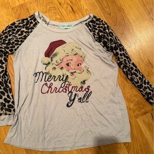 Southern Grace Santa Top with Leopard Accents